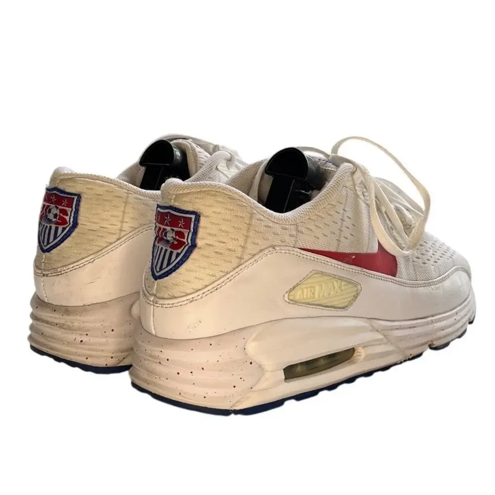 Mens Nike Air Max 90 704068-991 Mesh US Soccer Crest Athletic Shoes SZ 13 White